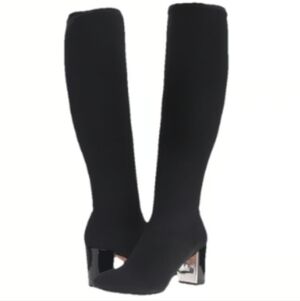 Donald J. Pliner Womens 6.5 Carmack Black Stretch Crepe Knee Higj Boots Like New